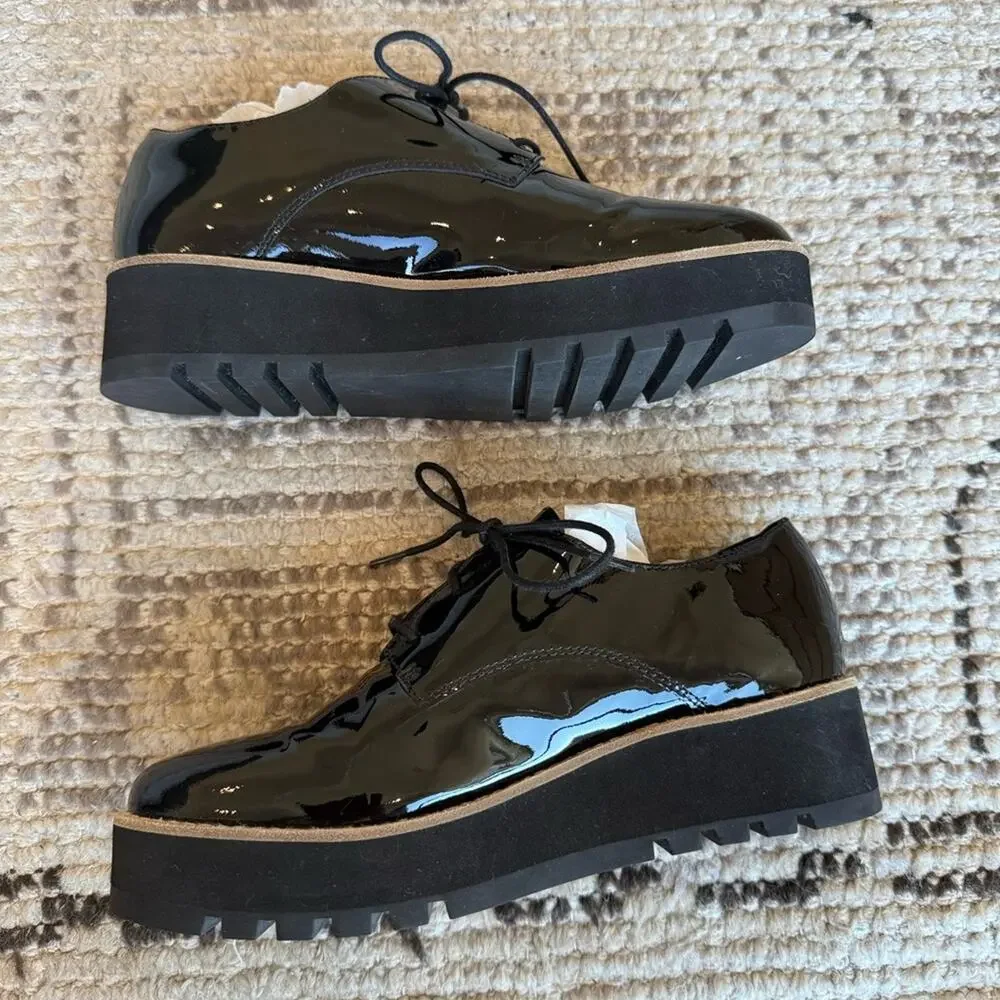 Like New Eileen Fisher Eddy Black Patent Leather Platform Loafer - Picture 5 of 8